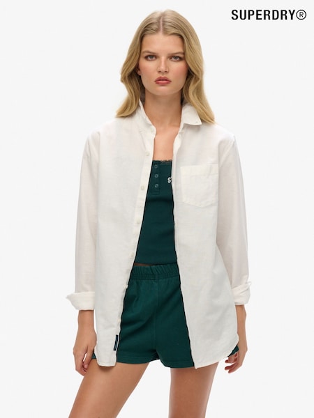 Superdry White Oversized 100% Cotton Studios Linen Button Down Shirt (W35687) | $87