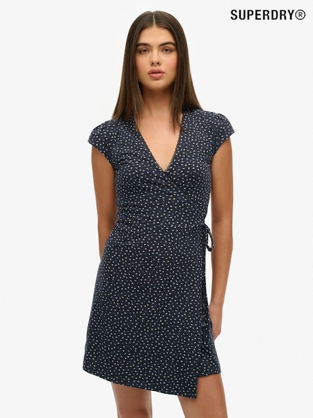 Superdry Blue Athletic Essentials Wrap 100% Cotton Dress (W35690) | MYR 252