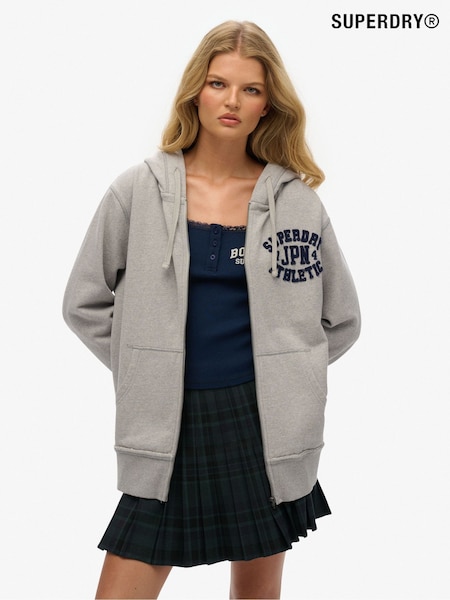 Superdry Grey Oversized Vintage Athletic Zip 100% Cottton Hoodie (W35701) | €95