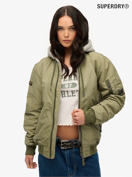 Superdry Green Oversized 100% Cotton Military MA1 Bomber Jacket (W35702) | $166