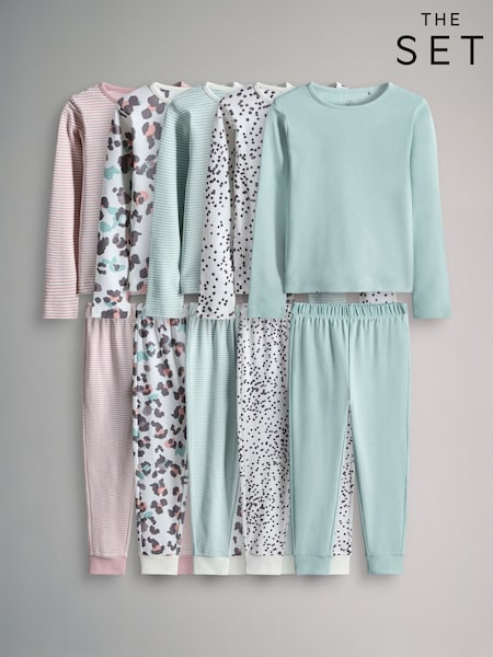The Set White/Pink/Green 5 Pack Snuggle Fit Cotton Jersey Pyjamas Set (W35743) | €35 - €42