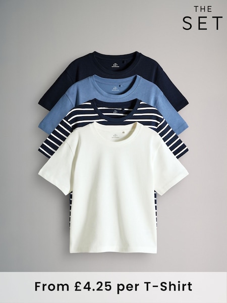 The Set Navy/Stripe/Light Blue/Cream 4 Pack Heavyweight Skater T-Shirts (W35747) | 84 QAR - 104 QAR