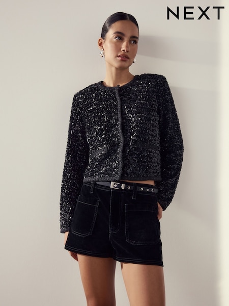 Black Sparkle Buckle Satin Skinny Belt (W35803) | €17.50