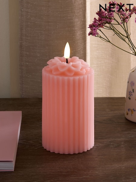 Unscented Pink Floral Wax LED Candle (W35805) | €11