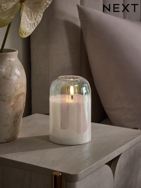 Iridescent Glass Ribbed LED 1 Wick Unscented Pillar Candle (W35806) | €15.50