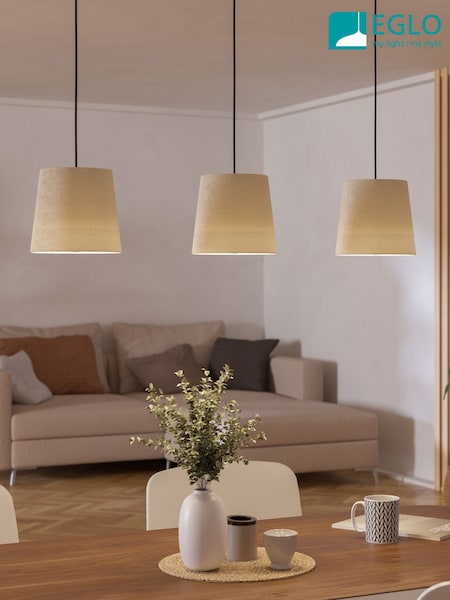 Eglo Black Febres Fabric  Steel Shade Traditional 3 Pendant (W35820) | €198