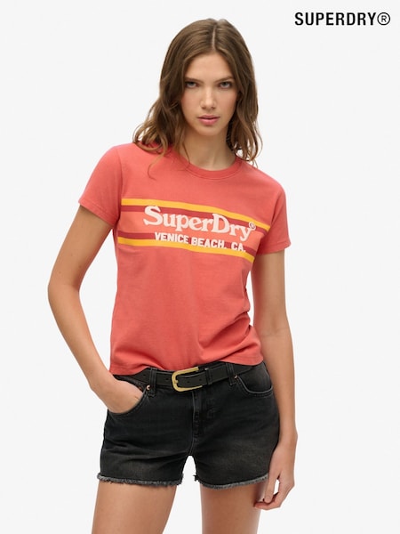 Superdry Orange Venue Outdoors Fitted 100% Cotton T-Shirt (W35907) | ₪136