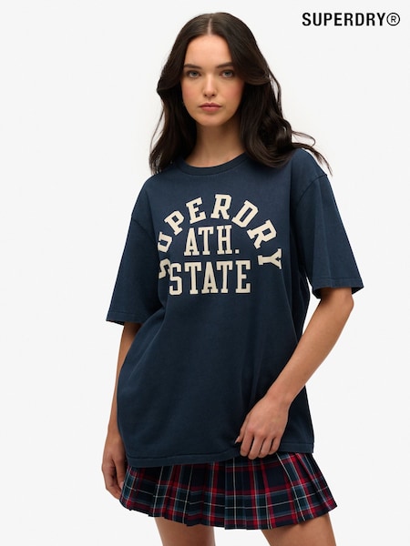 Superdry Blue Oversized Athletic Essentials 100% Cotton T-Shirt (W35925) | R$ 295
