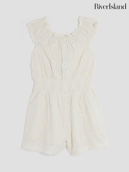 River Island Girls Shirred Textured 100% Cotton Playsuit (W35927) | €36