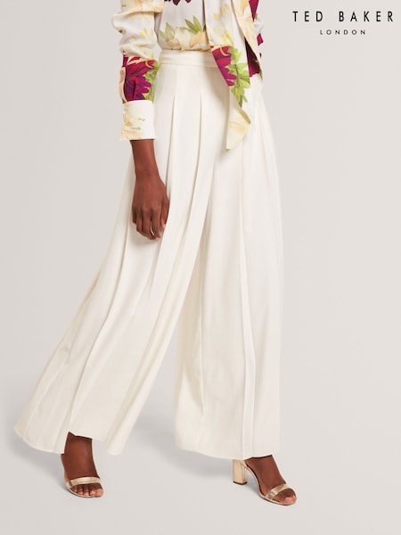 Ted Baker White Duuva Box Pleat Wide Leg Trousers (W35934) | €228
