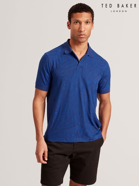 Ted Baker Blue Edwine Short Sleeve Regular Jacquard Leaf Polo Shirt (W35942) | R$ 740