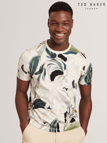 Ted Baker White Almoi Short Sleeve Cotton Floral Print T-Shirt (W35943) | R$ 545
