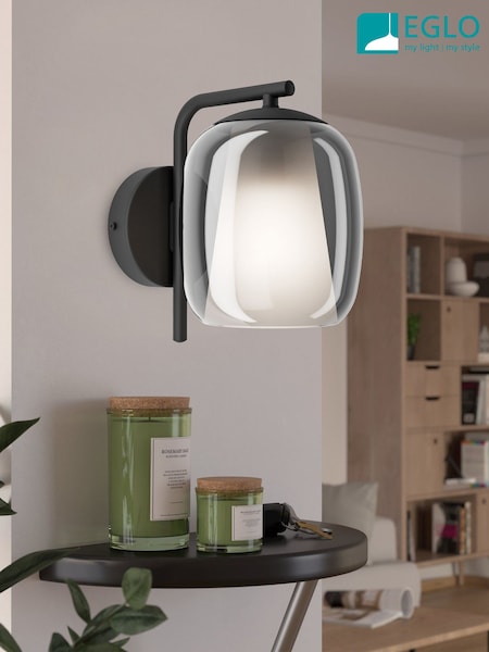 Eglo Black Ciampino Steel and Glass Modern Wall Light (W35969) | €79