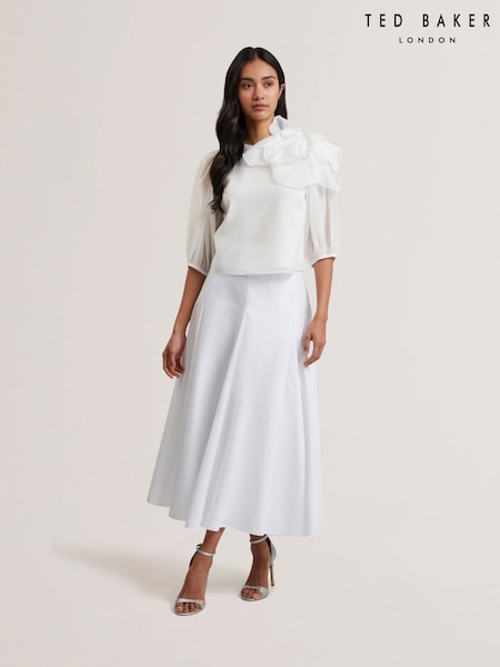 Ted Baker White Zanzah Cotton Poplin Midi Skirt (W35983) | R$ 1.375
