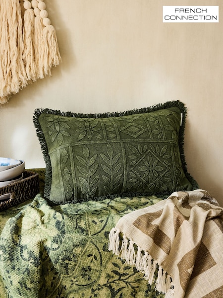 French Connection Olive Green Elmwood Distressed Tufted Cushion (W36141) | 4,890 ISK