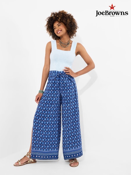 Joe Browns Blue Lightweight Geo Border Print Tie Waist Trousers (W36154) | ₪251