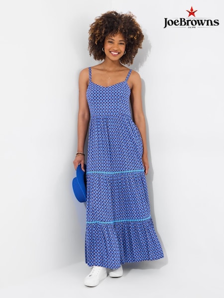 Joe Browns Blue Geo Print Lace Trim Strappy Maxi Dress (W36169) | ₪292