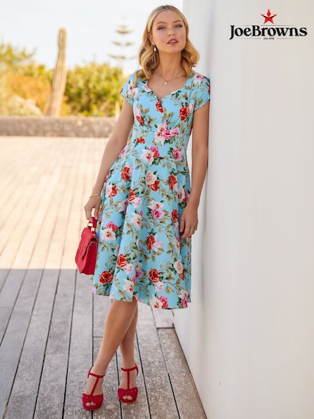 Joe Browns Blue Vintage Rose Print Short Sleeve Dress (W36173) | ₪327