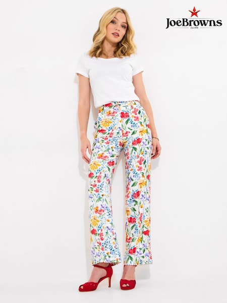 Joe Browns White Bold Floral Print Statement Co-Ord Trousers (W36175) | ₪302