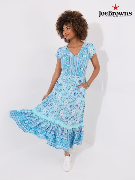 Joe Browns Blue Button Detail Border Print Maxi Dress (W36180) | €92