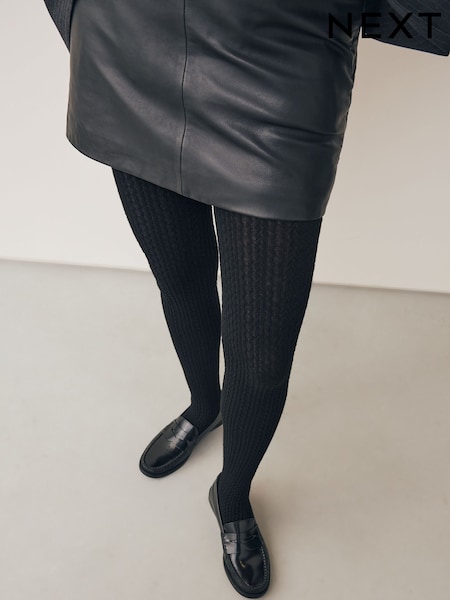 Black Warm Handle Knitted Cable Tights 1 Pack (W36197) | €11