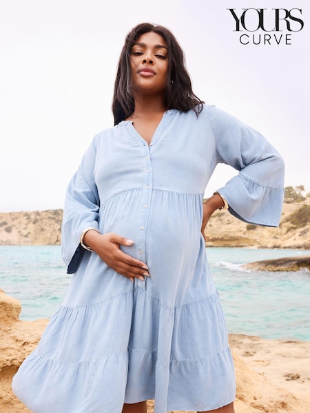 Yours Curve Blue Tiered Midi Dress (W36229) | €44