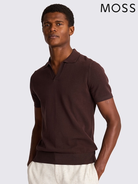 rjava - MOSS Contrast Placket Skipper 100% Cotton Polo Shirt (W36237) | € 79