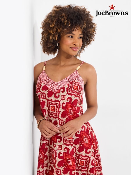 Joe Browns Red Petite Beaded Strap Printed 100% Cotton Maxi Dress (W36238) | 3,184 UAH