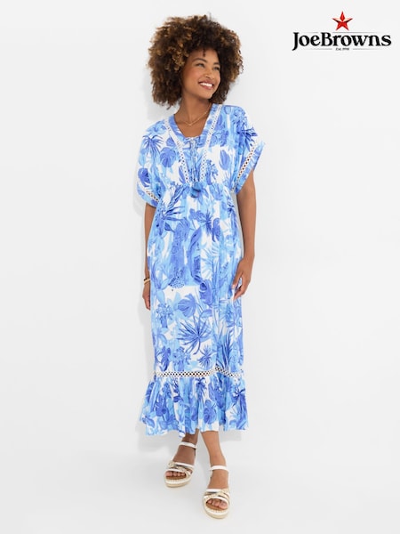 Joe Browns Blue Petite Tropical Print Kimono Sleeve Boho Tassel Maxi Dress (W36242) | €89