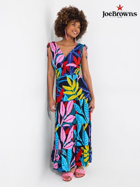 Joe Browns Blue Petite Leaf Print Tie Shoulder Shirred Waist Maxi Dress (W36245) | 3,605 UAH