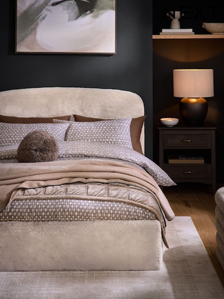 Oslo Faux Fur Light Natural Matson Upholstered Ottoman Storage Bed Frame (W36266) | €825 - €1,075