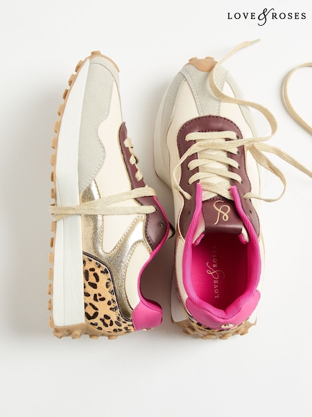 Love & Roses White Leopard Mix Material Retro Comfort Jogger Trainers (W36269) | AED285