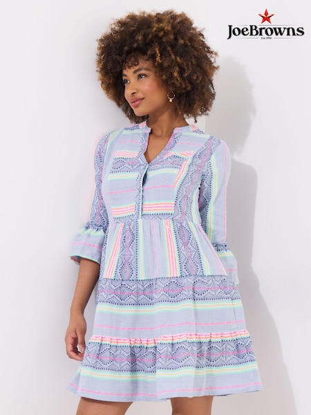 Joe Browns Blue Neon Striped Flared Sleeve Tunic Mini Dress (W36320) | ₪302