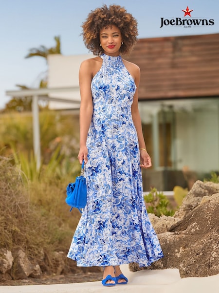 Joe Browns Blue Floral Printed Woven Halterneck Dress (W36323) | €83