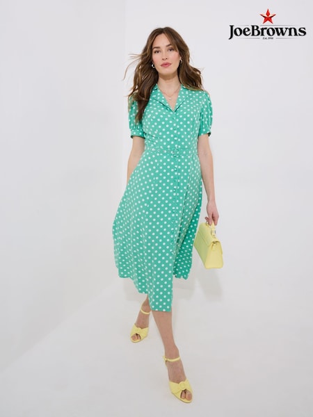 Joe Browns Green Polka Dot Button Through Collared Midi Dress (W36329) | ₪292