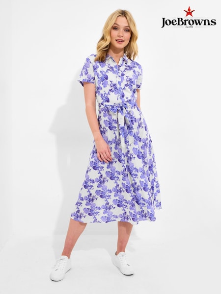 Joe Browns Blue Vintage Floral Tie Waist 100% Cotton Shirt Dress (W36334) | R$ 590