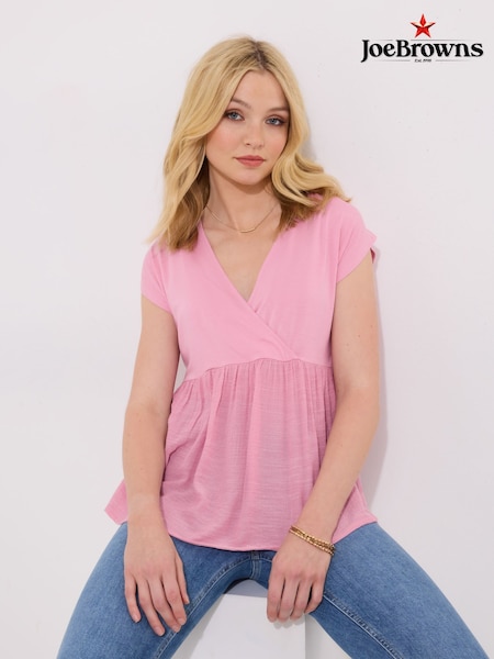 ורוד - Joe Browns Relaxed Fit V-Neck 100% Cotton Top (W36336) | ‏216‏₪