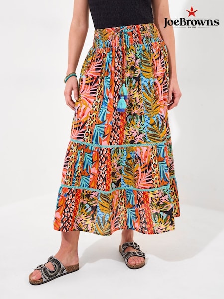 Joe Browns Tropical Print Lace Insert Tiered 100% Cotton Maxi Skirt (W36348) | ‏277‏₪