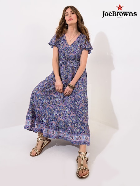 Joe Browns Blue Petite Boho Paisley Printed Frilly Sleeve Tiered Maxi Dress (W36358) | €77
