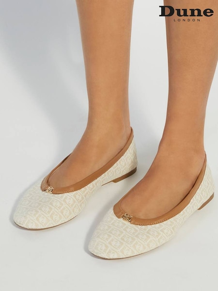 Dune London Cream Honestly Branded Mini Trim Ballet Flat Shoes (W36364) | €101
