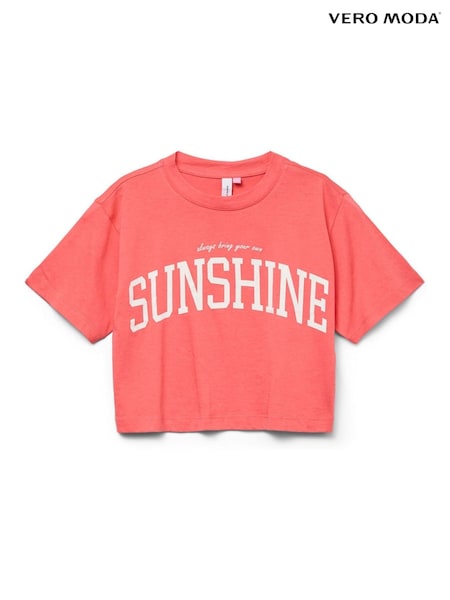 VERO MODA Pink Short Sleeve Logo Cropped Jersey Top (W36376) | €17