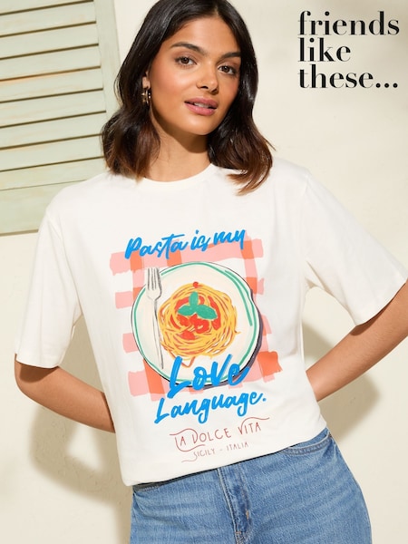 branco/azul - Friends Like These Crew Neck Slogan Easy T-Shirt (W36380) | R$ 215
