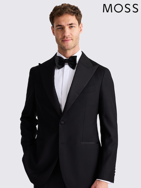MOSS Black Italian Tailored Fit Black Twill Tuxedo Jacket (W36387) | AED1,741