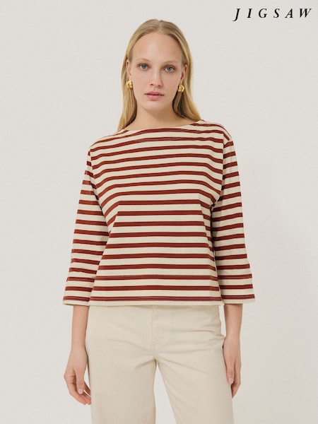 Jigsaw Red 100% Cotton Trim Breton Top (W36391) | ₪397