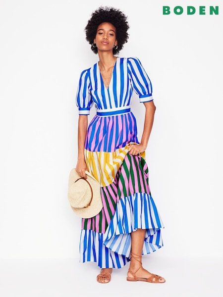 Boden Blue Bella Puff Sleeve 100% Cotton Maxi Dress (W36407) | $220