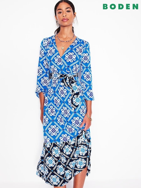 Boden Blue Tie Wrap Tier Maxi Dress (W36420) | ₪603