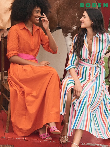 Розовый - Boden Amy 100% Cotton Midi Shirt Dress (W36432) | €196