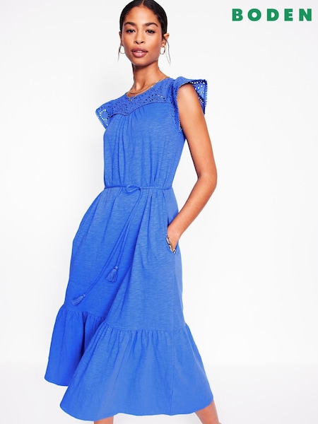 Boden Blue Juliet Broderie 100% Cotton Midi Dress (W36447) | €123