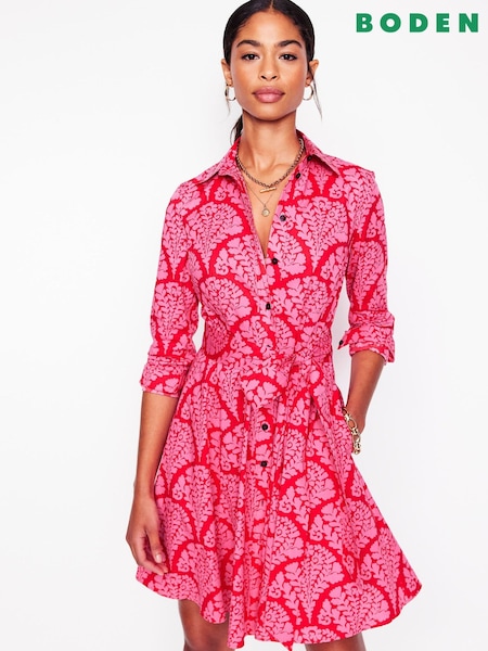 Boden Red Amy 100% Cotton Short Shirt Dress (W36452) | 485 QAR