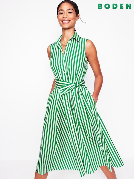 Boden Green Amy Sleeveless 100% Cotton Shirt Dress (W36454) | 574 QAR